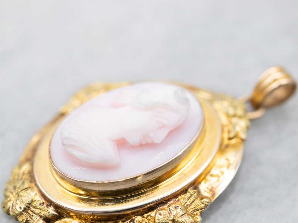 Mid Century Pink Cameo Floral Pedant - image 3