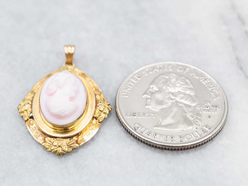 Mid Century Pink Cameo Floral Pedant - image 4