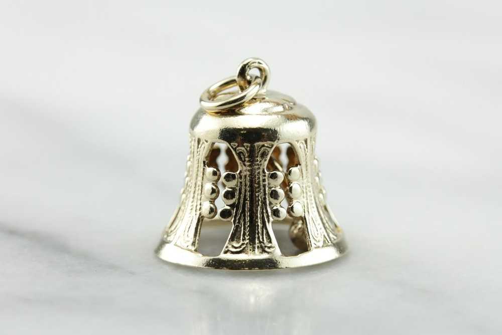 The Bells A Ringing, Vintage Filigree Bell Pendant - image 1