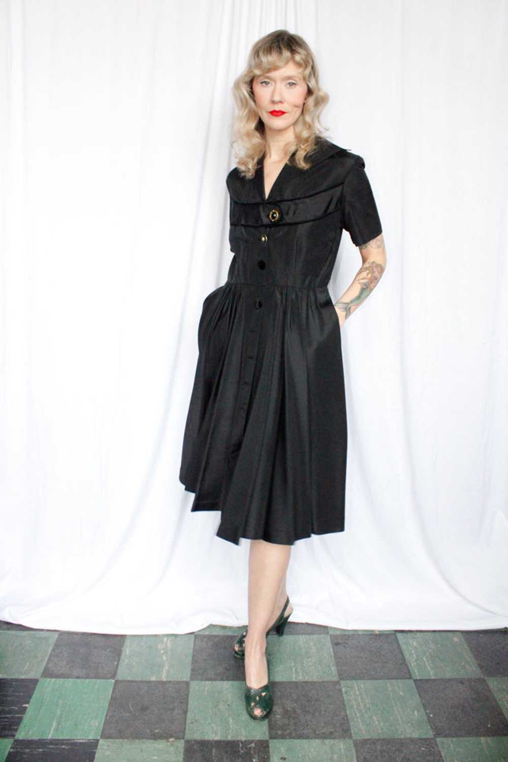 1950s Black Taffeta Swing Dress - Medium - image 6