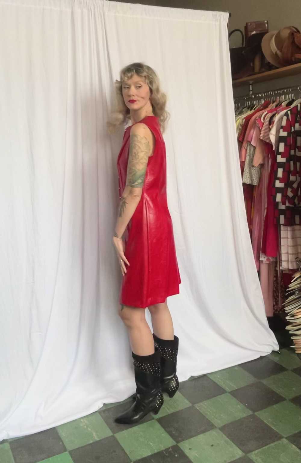 1960s Bold Red Vinyl Dress - Medium - image 11