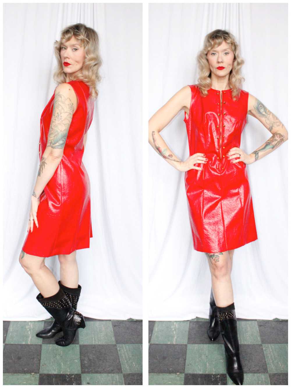 1960s Bold Red Vinyl Dress - Medium - image 1