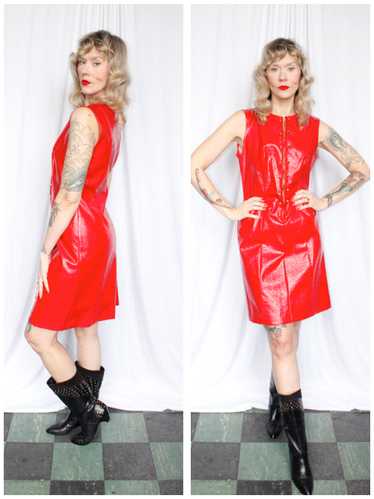 1960s Bold Red Vinyl Dress - Medium - image 1