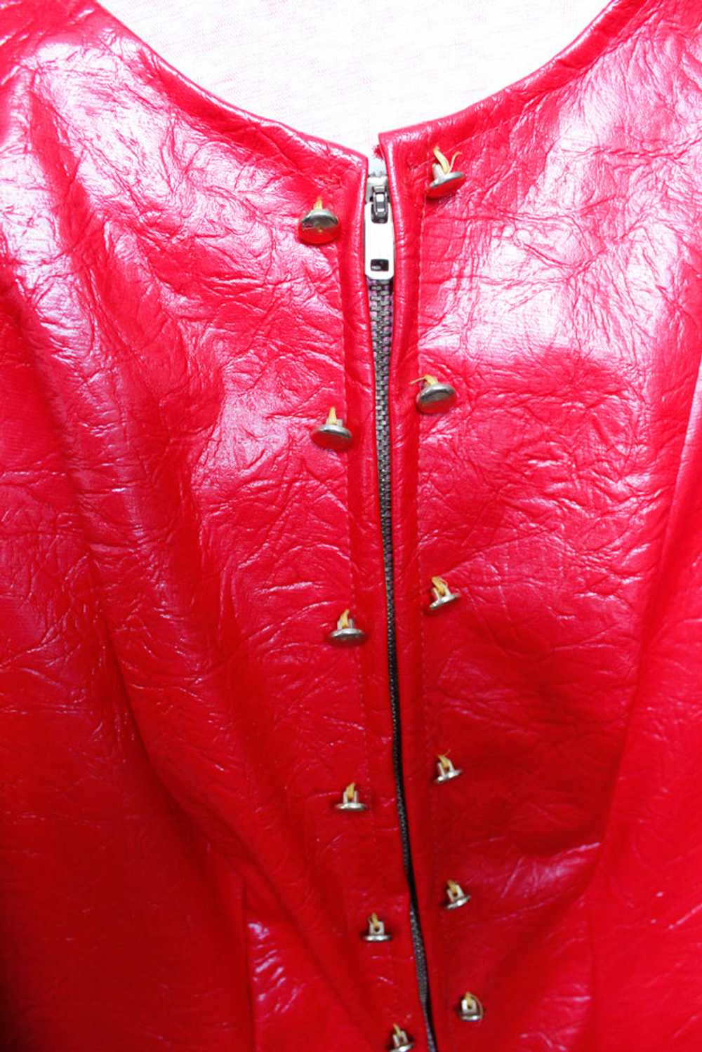 1960s Bold Red Vinyl Dress - Medium - image 3