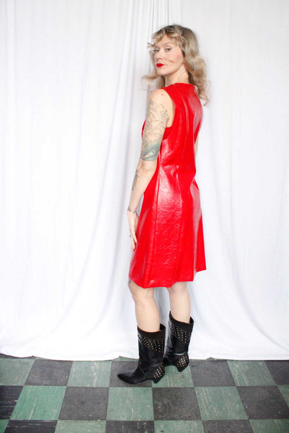 1960s Bold Red Vinyl Dress - Medium - image 5