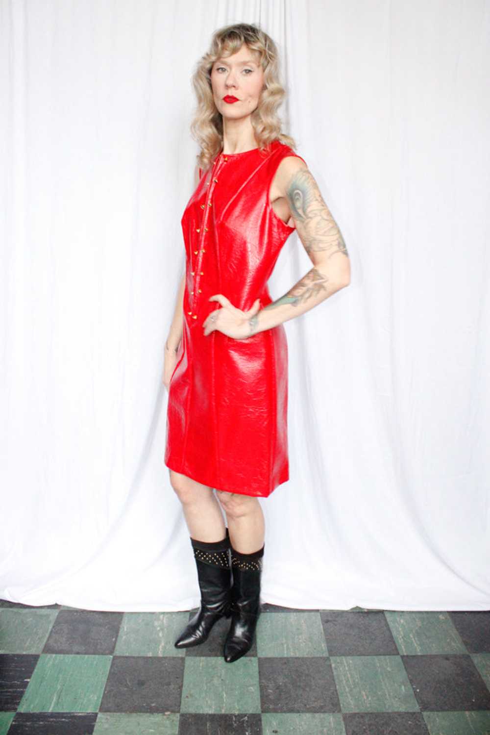 1960s Bold Red Vinyl Dress - Medium - image 7