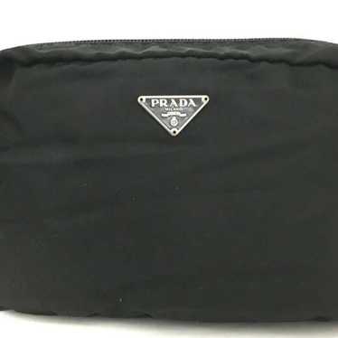 PRADA Logo Plate Black Nylon Cosmetic Pouch Bag /… - image 1