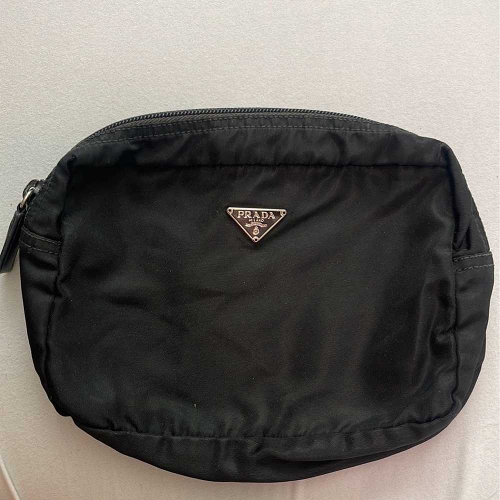 PRADA Logo Plate Black Nylon Cosmetic Pouch Bag /… - image 2