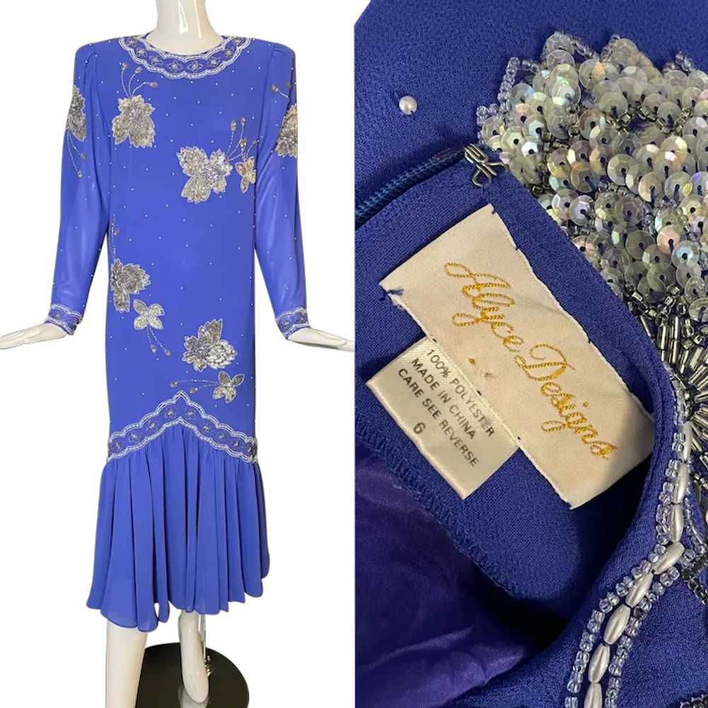 Vintage 80s Alyce Designs Silk Chiffon Dress 6 S … - image 1