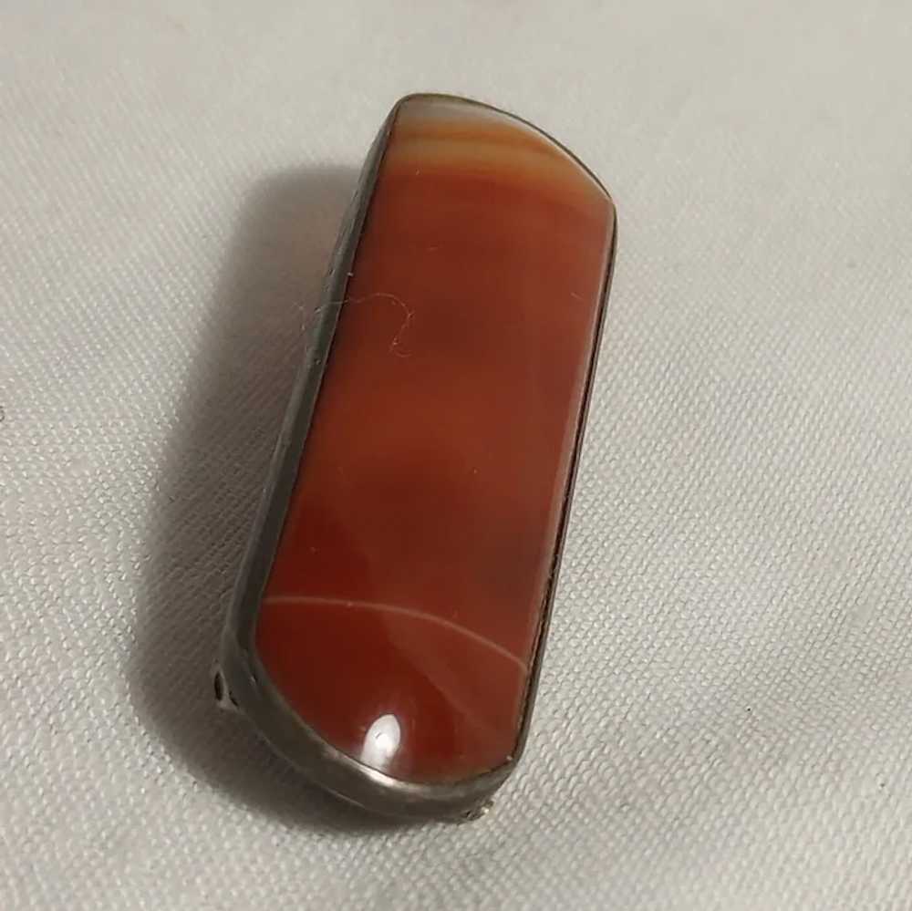 Antique sterling silver banded carnelian agate pin - image 2