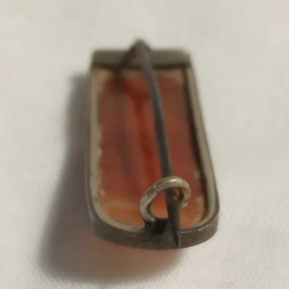 Antique sterling silver banded carnelian agate pin - image 3