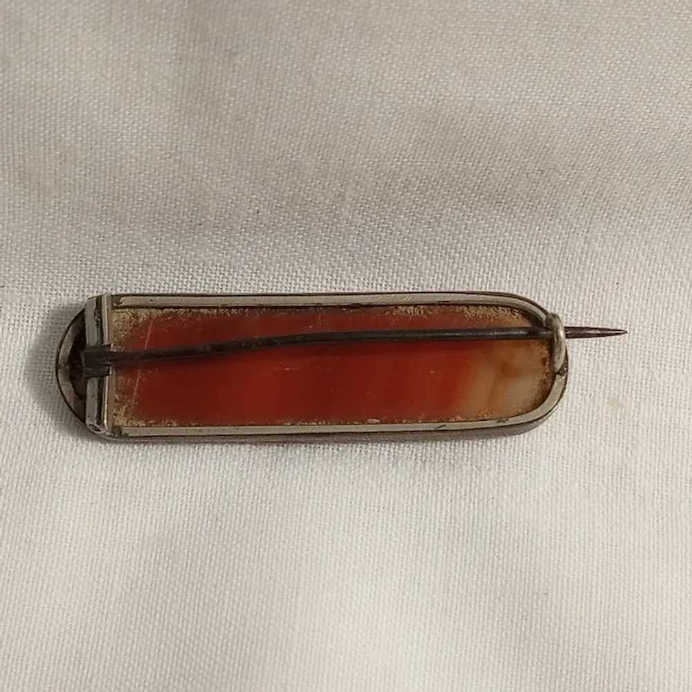 Antique sterling silver banded carnelian agate pin - image 4