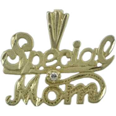 14K Special Mom Diamond Inset Cursive Word Charm/… - image 1