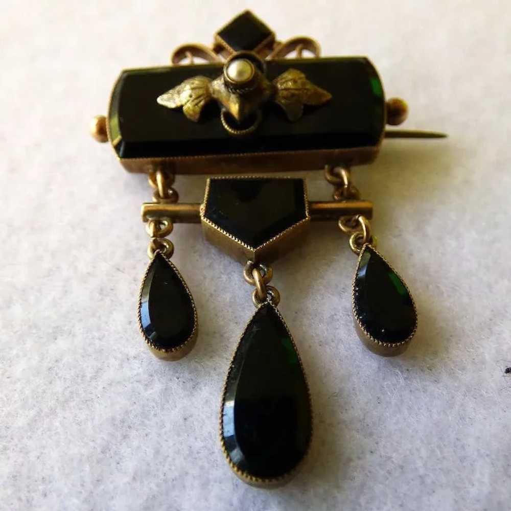 Antique Victorian Black Onyx & Seed Pearl Brooch/… - image 4