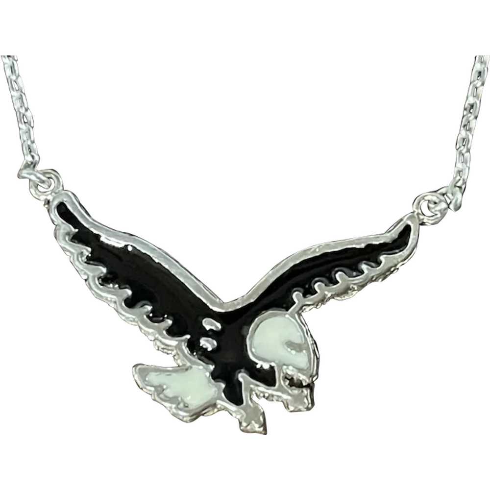 .925 Silver Eagle Enamel Necklace - image 1