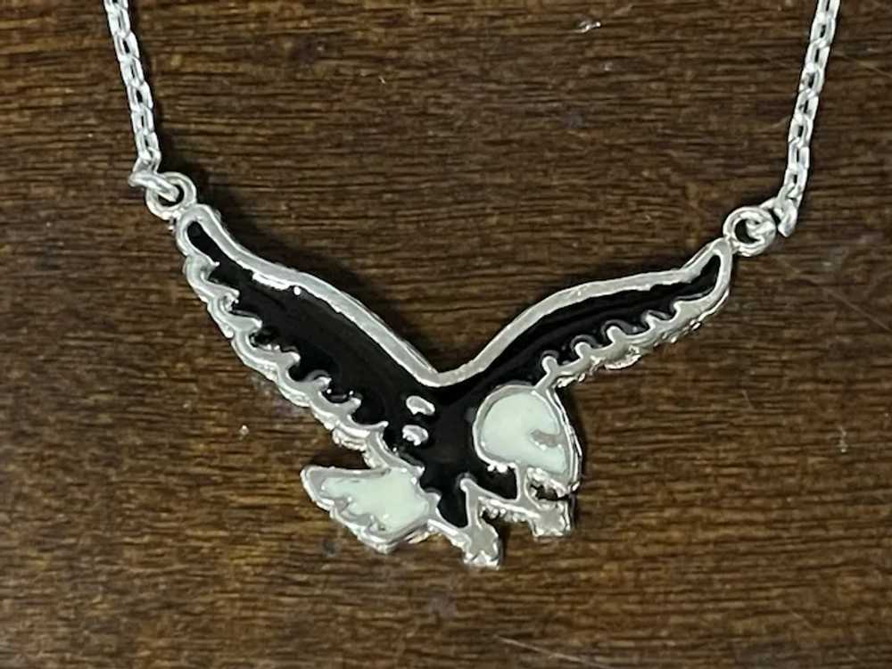 .925 Silver Eagle Enamel Necklace - image 4