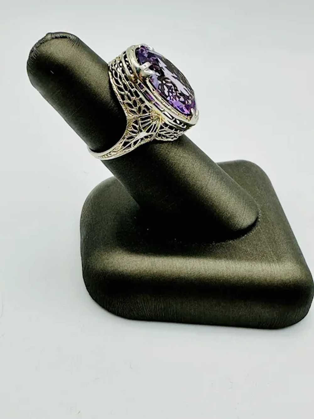 11 Carat Amethyst Art Deco Filagree Ring 14K - image 5