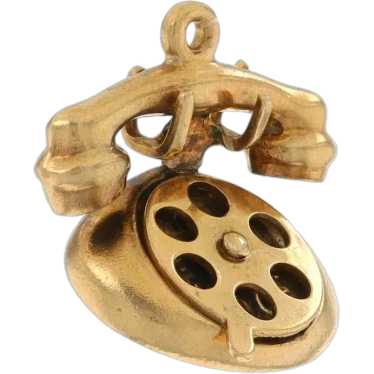 Yellow Gold Vintage Rotary Telephone Charm - 14k … - image 1