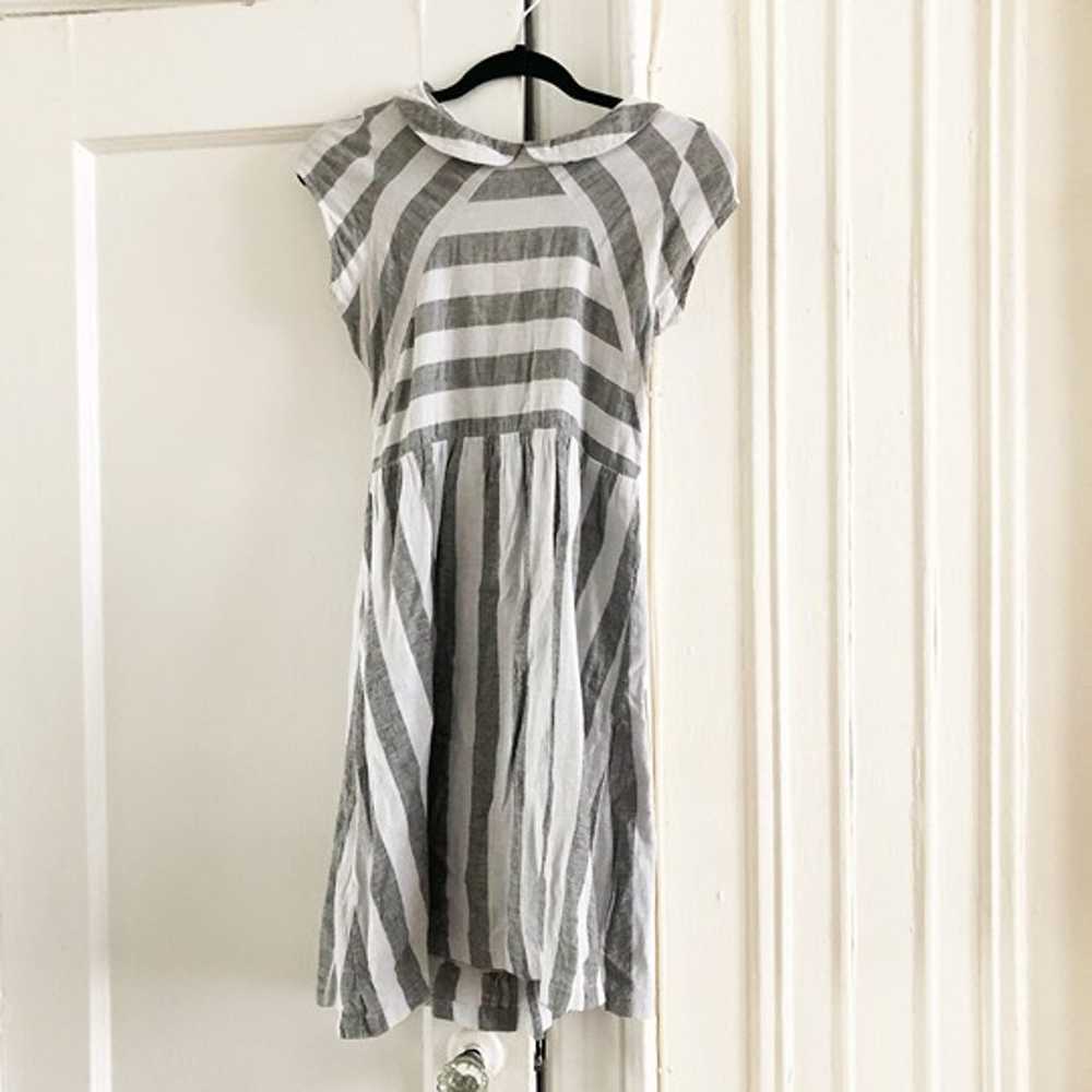 Vintage grey and white striped Knee Length Dress,… - image 1