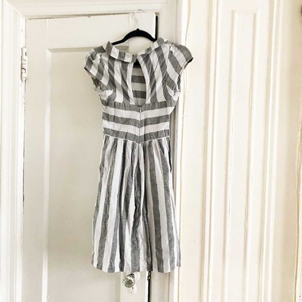 Vintage grey and white striped Knee Length Dress,… - image 2