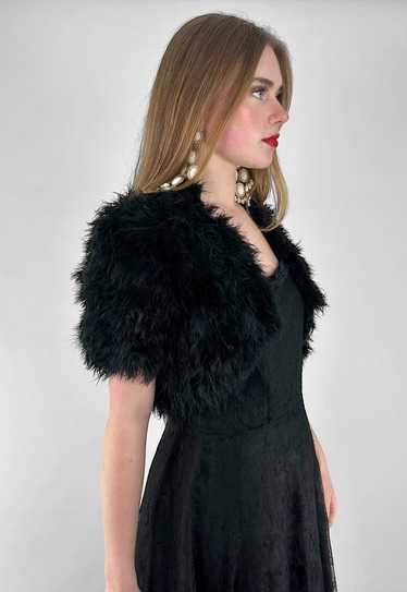 70's Vintage Short Sleeve Black Feather Shawl Cap… - image 1