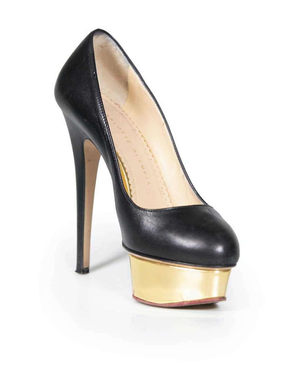 Charlotte Olympia Black Leather Dolly Platform He… - image 2