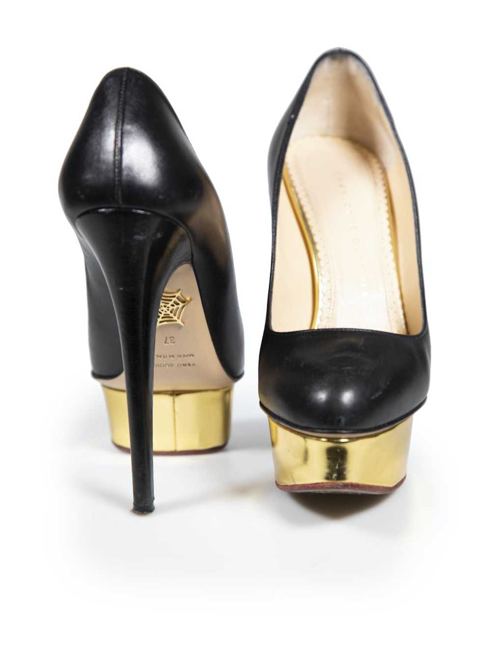 Charlotte Olympia Black Leather Dolly Platform He… - image 3