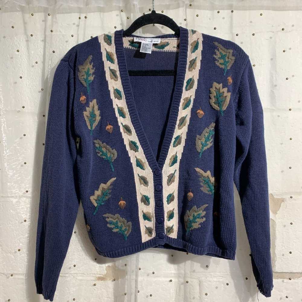 Vintage 90’s Fall Cottage Leaf Cardigan Sweater - image 1