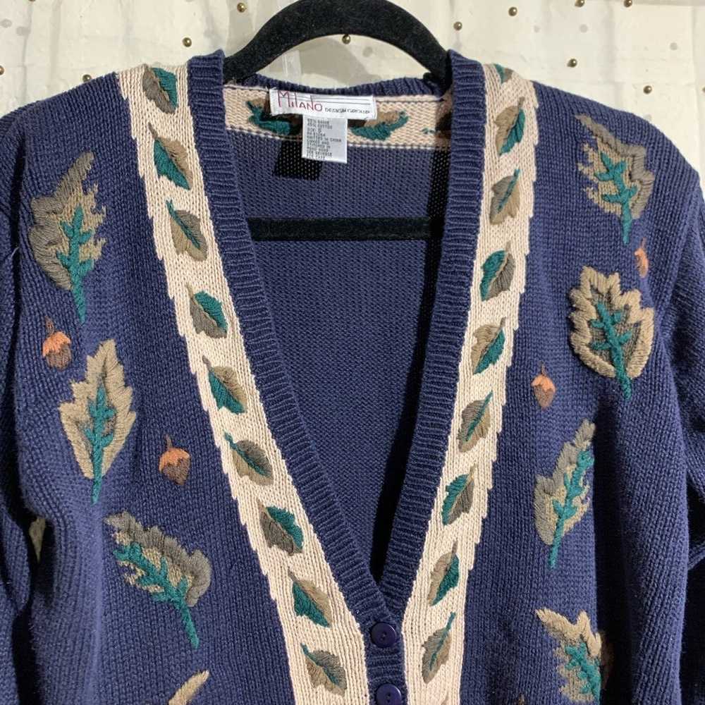 Vintage 90’s Fall Cottage Leaf Cardigan Sweater - image 2