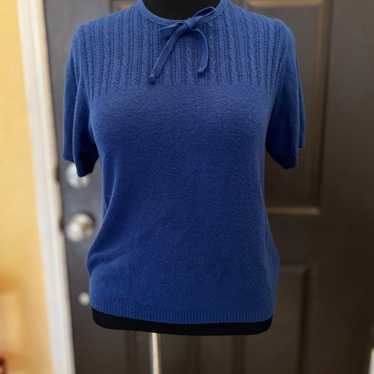 Vintage Talbott's Indigo Blue Sweater with Bow - image 1