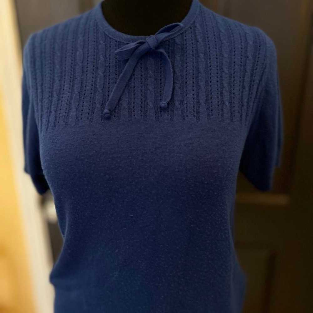 Vintage Talbott's Indigo Blue Sweater with Bow - image 2