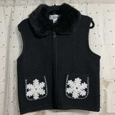 Vintage Wool & Fur Cottage Snowflake Winter Vest - image 1