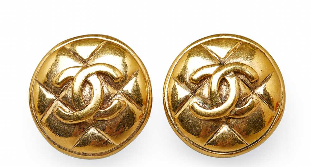 Chanel Chanel Gold Tone Quilted Clip On Earrings - image 1