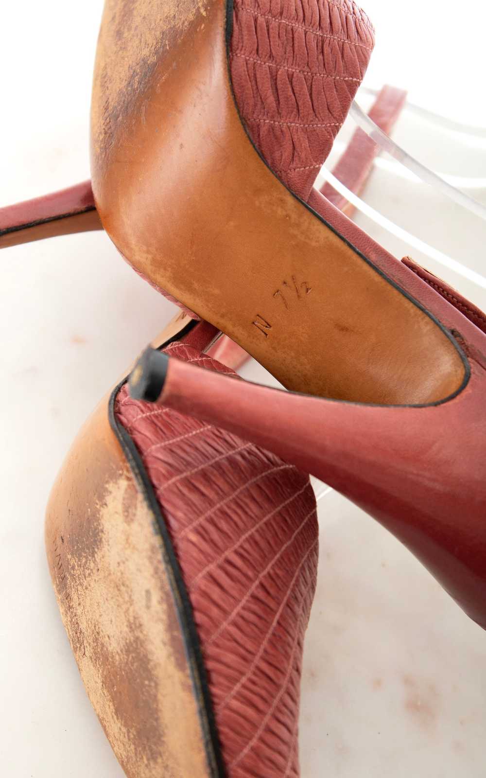 1970s HALSTON Ruched Leather Peep Toe Heels | siz… - image 10