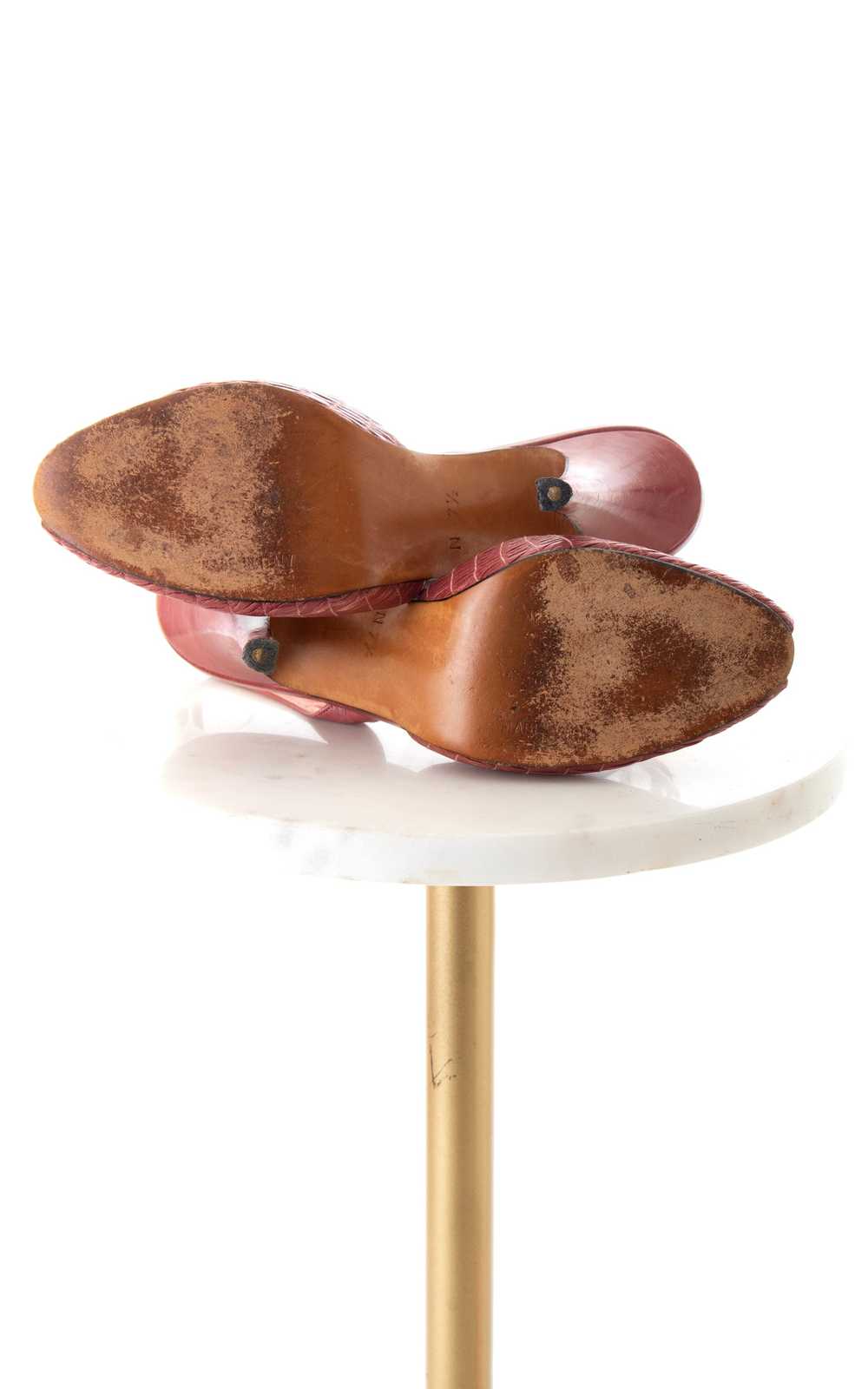 1970s HALSTON Ruched Leather Peep Toe Heels | siz… - image 7
