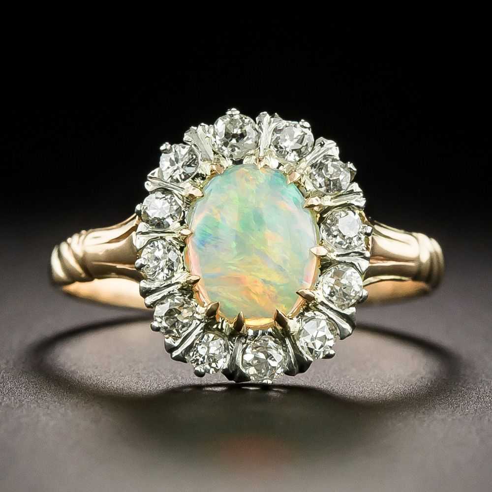 Victorian/Edwardian Opal and Diamond Halo Ring - image 1