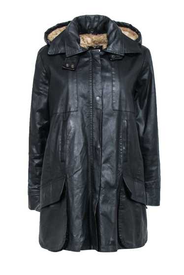 Billy Reid - Black Waxed Fabric Hooded Coat Sz L