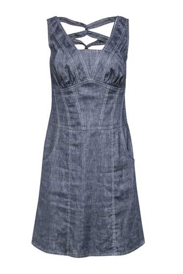 Etcetera - Grey Chambray Corset-Style Sheath Dress