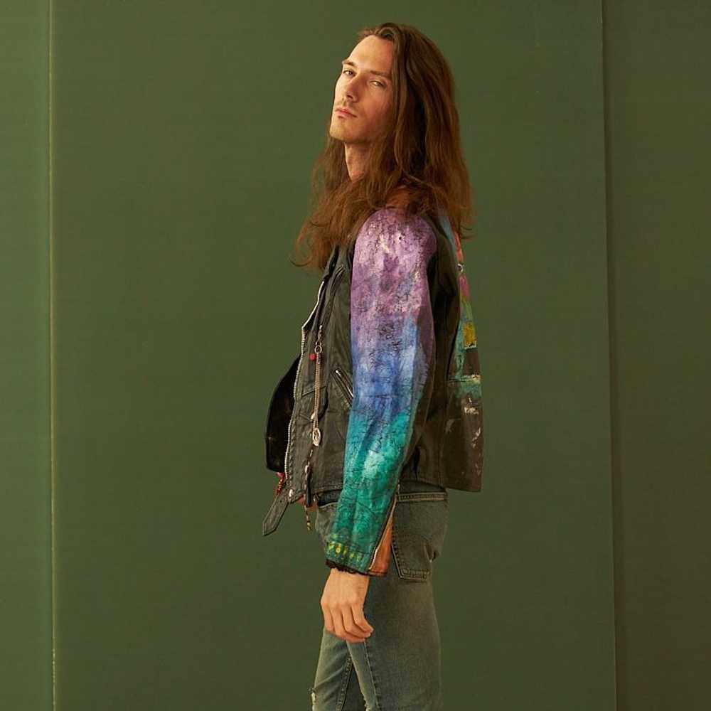 CUSTOM HAND PAINTED LEATHER JACKET W/ RAINBOW SLE… - image 4