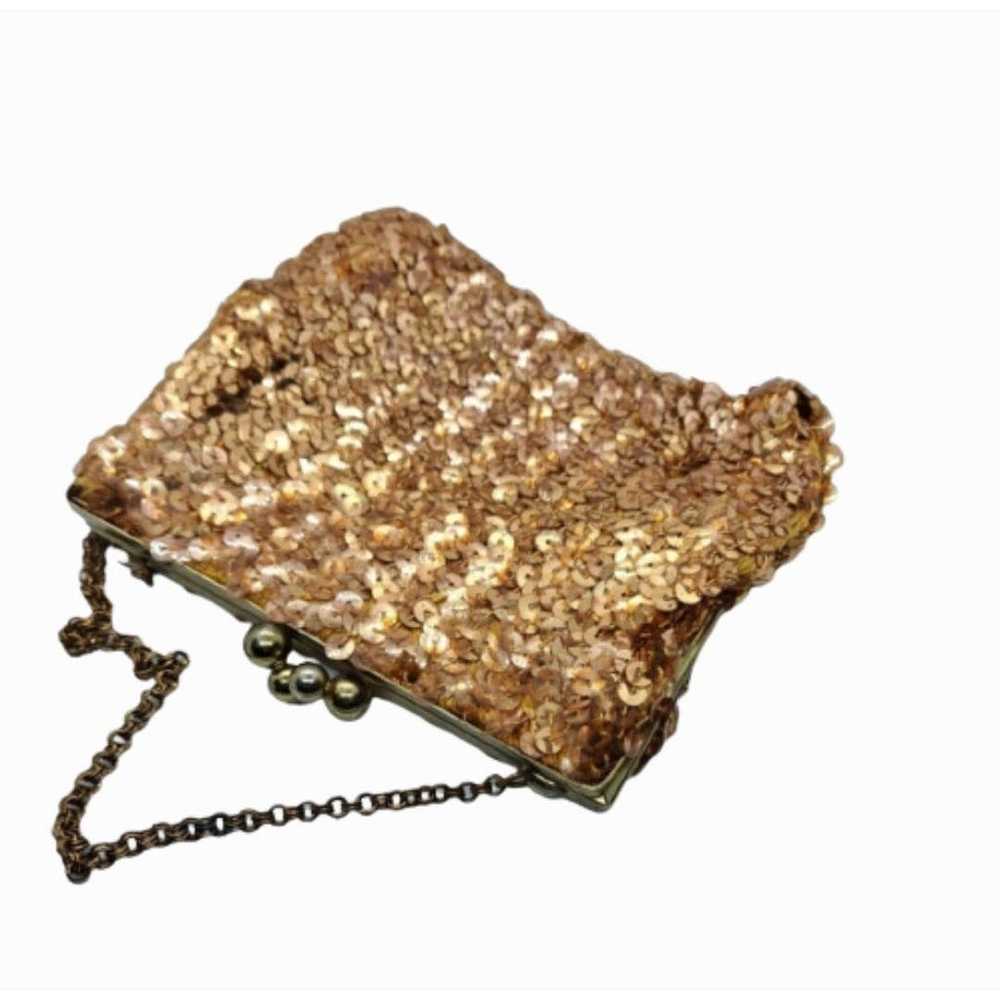 Vintage 1950s-60s Gold Sequin Beaded Handbag Kiss… - image 1