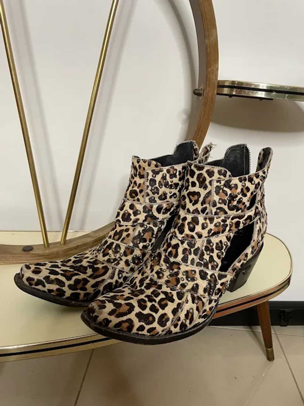 Leopard Print Pony Fur Leather Western Boots Prin… - image 7