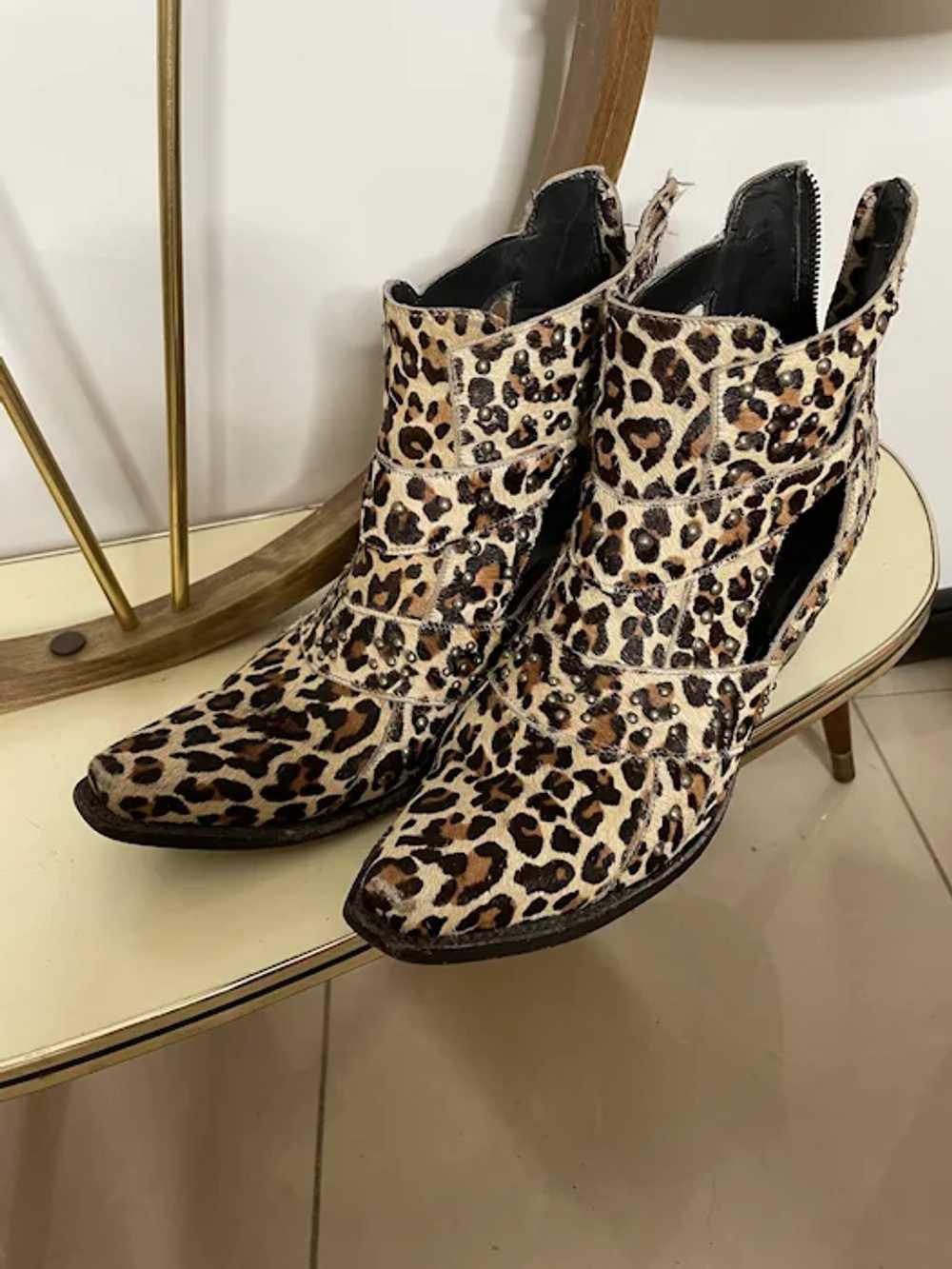 Leopard Print Pony Fur Leather Western Boots Prin… - image 8