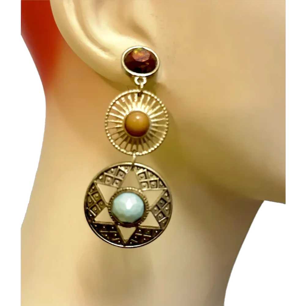 Boho Earrings, Antiqued Gold Tone, Vintage Earrin… - image 1