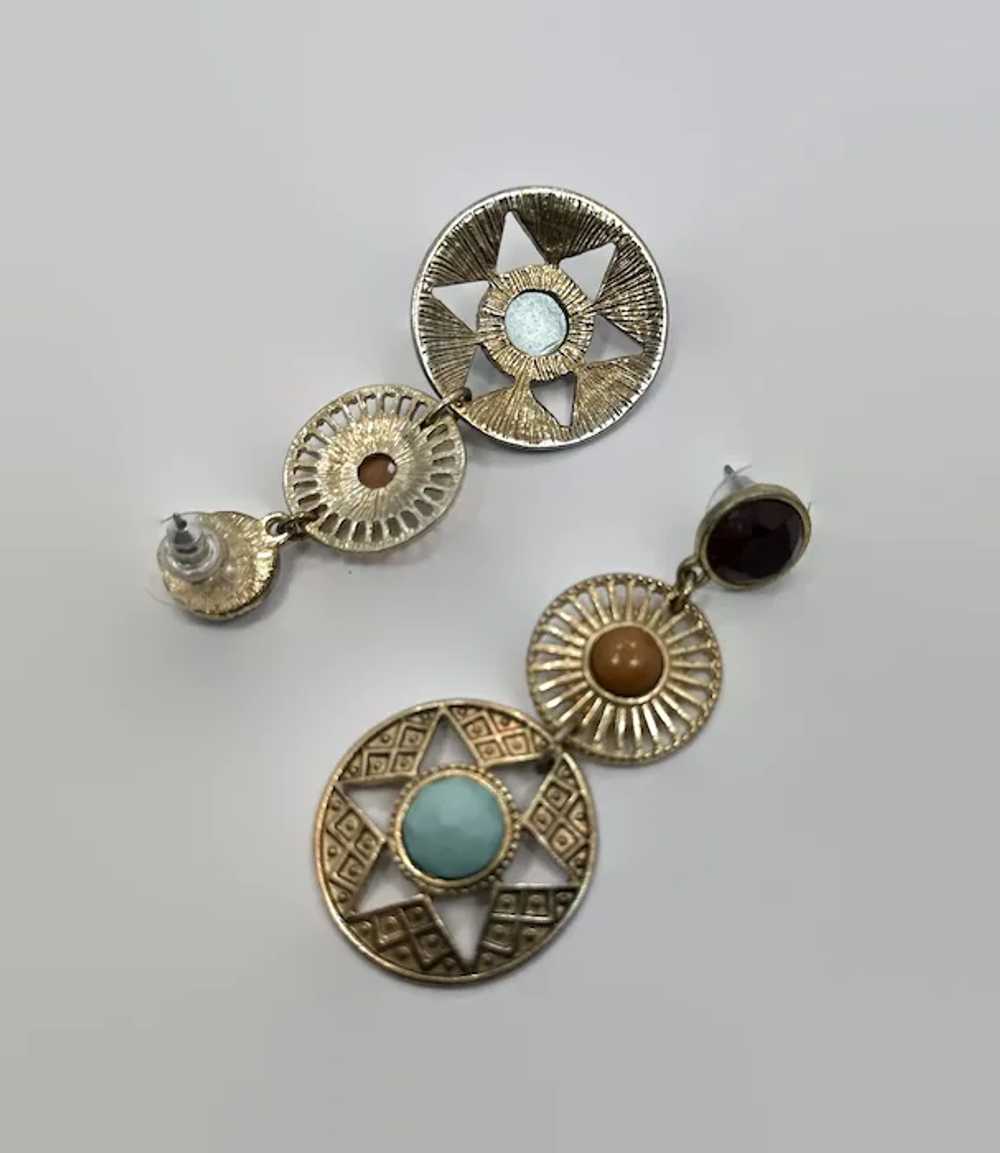 Boho Earrings, Antiqued Gold Tone, Vintage Earrin… - image 3