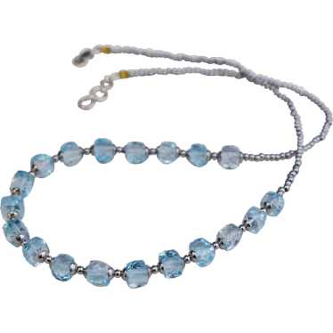 Blue topaz necklace, faceted gemstone crystal cho… - image 1