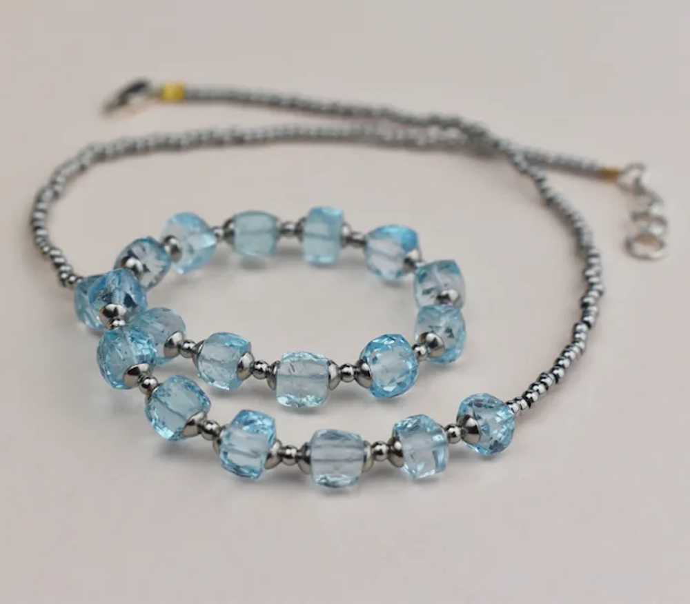 Blue topaz necklace, faceted gemstone crystal cho… - image 5