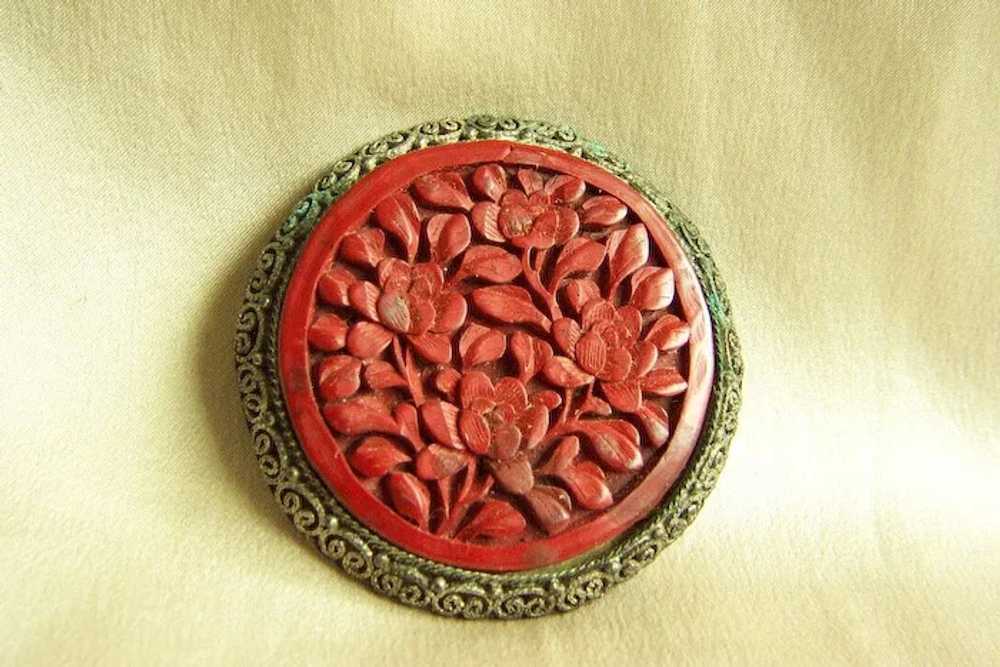 Circa 1930s Chinese export large carved cinnabar … - image 2