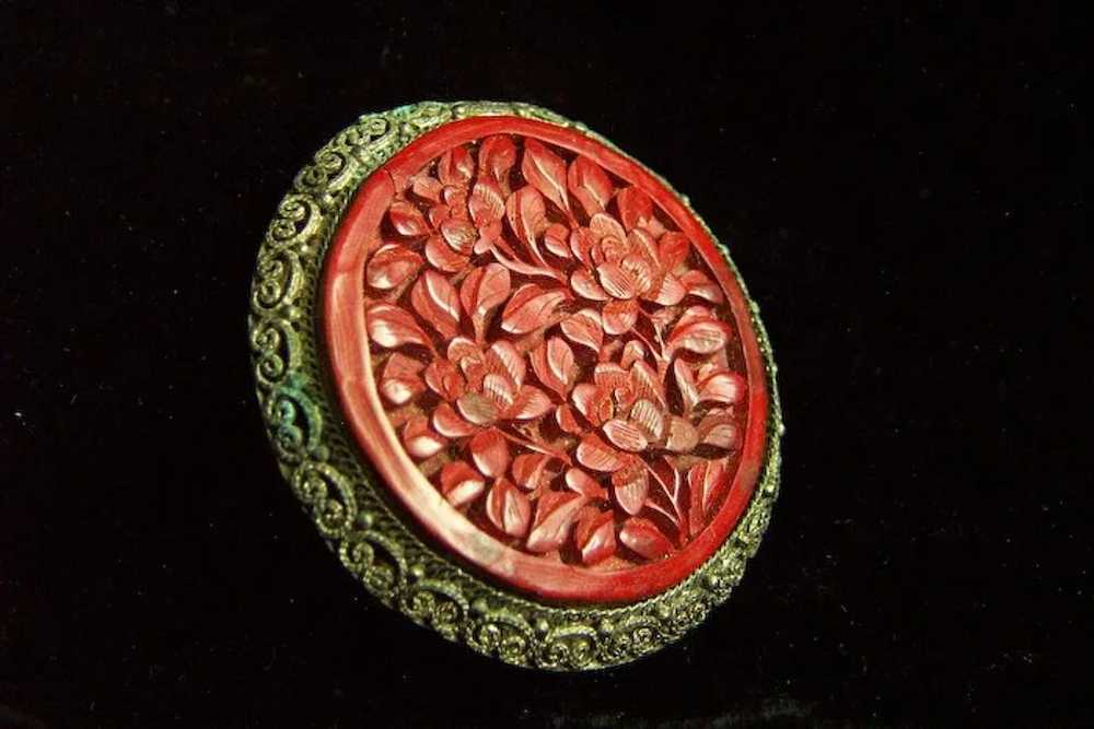 Circa 1930s Chinese export large carved cinnabar … - image 3