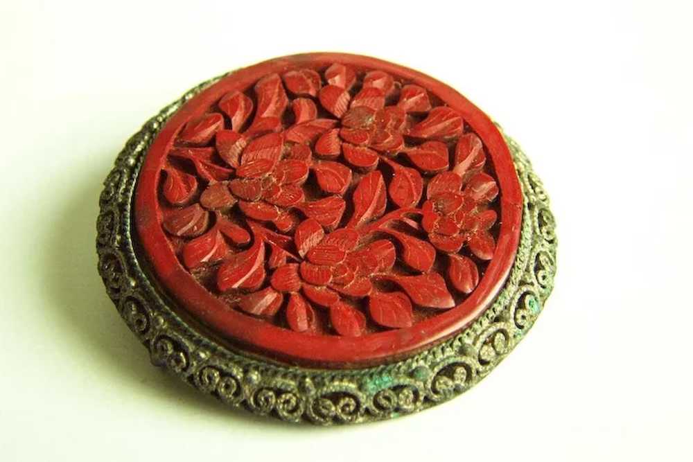 Circa 1930s Chinese export large carved cinnabar … - image 4