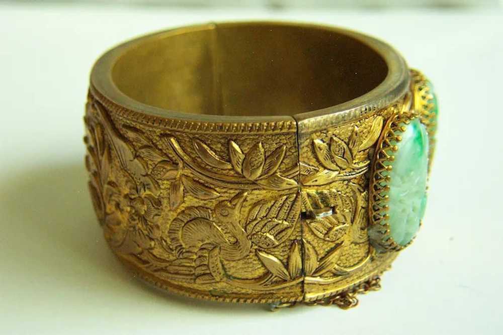 Stunning Vintage Chinese Gold Gilt Carved Jadeite… - image 4